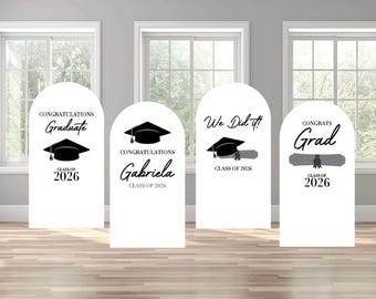 Graduation class of congrats grad colorful personalized name year themed arch backdrop photo wall sign decor display