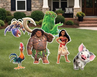 Moana characters te fiti maui hei hei pua tamtoa birthday party yard sign decor decoration cut out