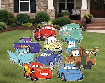 Cars cartoon movie version characters Lightning Mcqueen sally mater props party yard sign decor decoration cut out