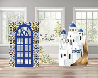 Amalfi coast mediterranean lemons Greece inspired birthday bridal baby shower photo props themed arch backdrop photo wall sign decor display