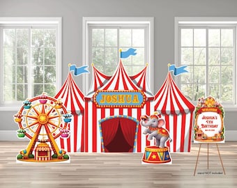 Circus carnival tent ferris wheel big top personalize welcome sign kids themed arch backdrop party event photo wall sign decor display