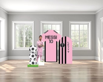 Pink Soccer lifesize player personalized name ball birthday event themed arch backdrop photo wall sign decor display