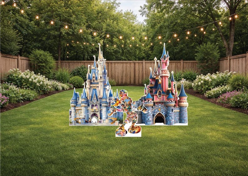 Cinderella castle iconic Mickey Mouse birthday bridal baby shower photo props themed arch backdrop photo wall sign decor display bild 2