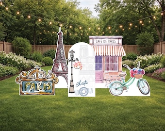 Paris France Eiffel Tower cafe bakery flag bike birthday baby shower country themed arch backdrop party photo wall sign decor display