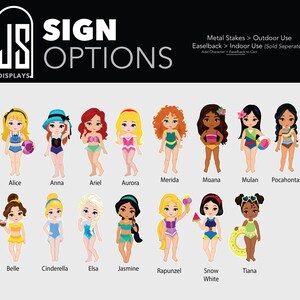 Princesas de playa de verano, niños, bebés, Disney, Cenicienta, Rapunzel, Ariel, Elsa, Anna, Tiana, Moana, accesorios, letrero de fiesta, decoración de jardín, recortes imagen 2