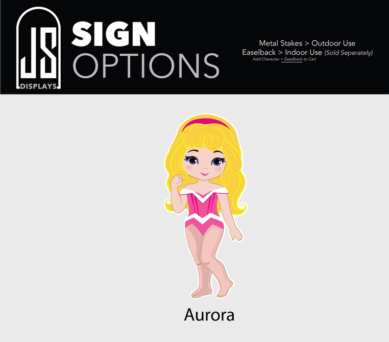Puede incluir: Ilustraci&oacute;n de dibujos animados de Aurora, un personaje con cabello rubio, un vestido rosa y una diadema rosa. La imagen es una opci&oacute;n de letrero, con el texto "SIGN OPTIONS". La palabra "Aurora" est&aacute; escrita en la parte inferior de la imagen.