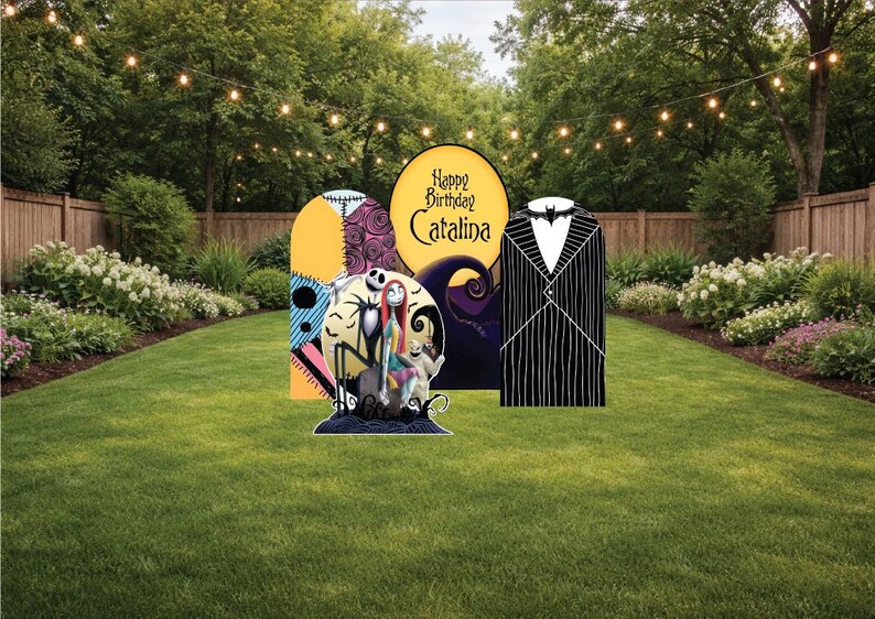 Nightmare before Christmas Jack skellington sally movie version birthday Halloween party themed arch backdrop photo wall sign decor display image 2