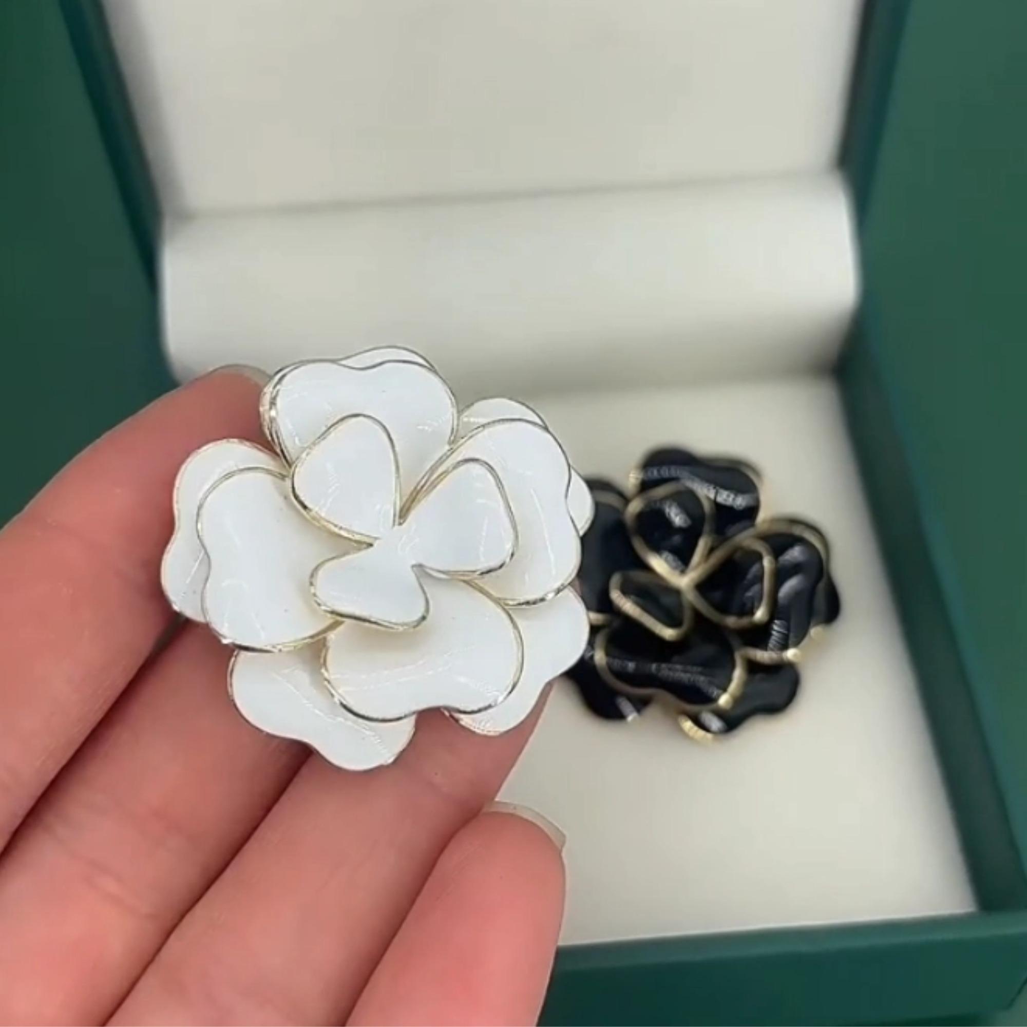 14K Gold Enamel CZ Camellia Brooch - Suit Dress Collar Pin, Valentine's Festival Gift forWomen