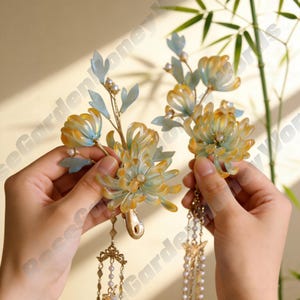 Chrysant glazen haarspeld kwastje hangend Hanfu-accessoire elegant bloemenhaarornament