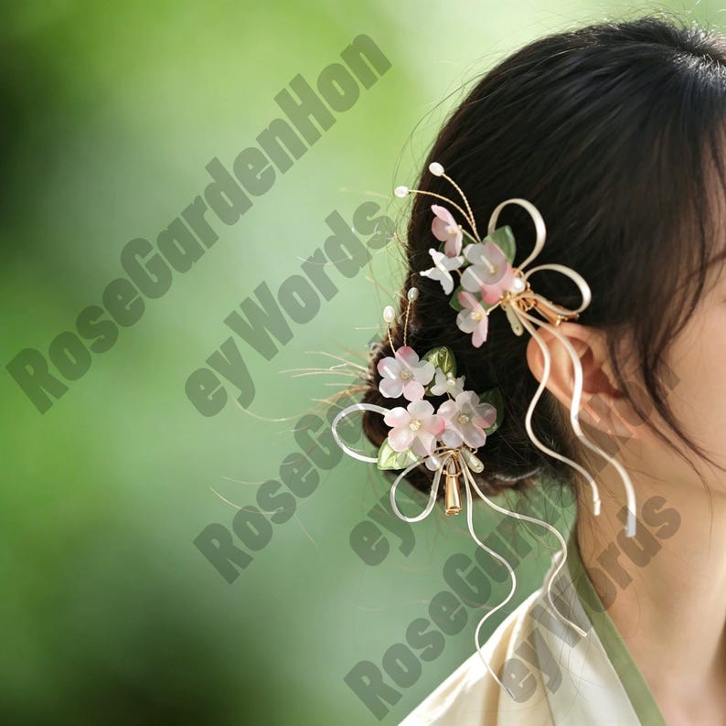 Pink Floral Hair Clip Chinese Hanfu Wedding Bridal Hairpin Vintage ...
