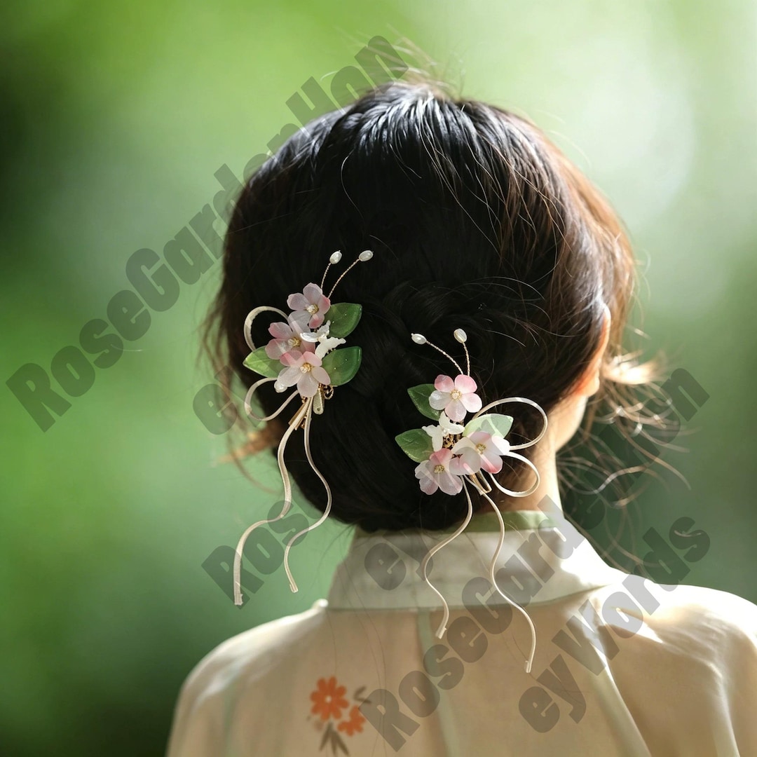 Pink Floral Hair Clip Chinese Hanfu Wedding Bridal Hairpin Vintage ...