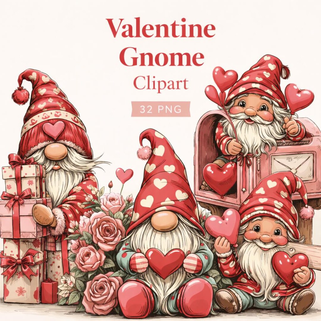 Valentine Gnome Clipart Bundle: Love Hearts (32 PNG Digital Download - Etsy