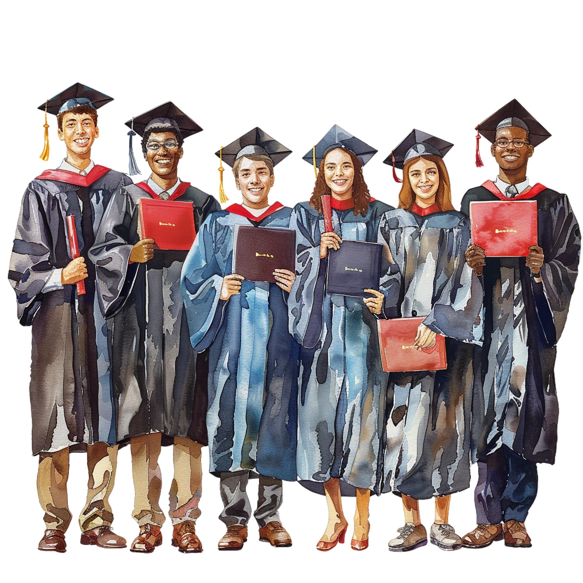 Graduation Clipart Bundle 112 PNG Watercolor Grad Cap Diploma Ceremony ...