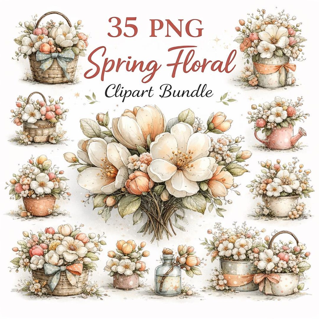 Spring Floral Watercolor Clipart Bundle: Cottage Garden Illustrations ...