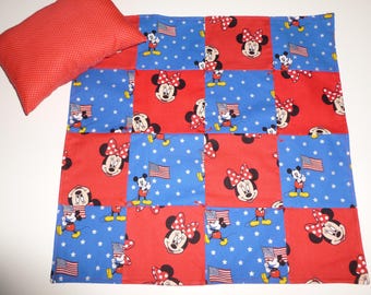 Mickie and Minnie Mouse doll quilt set or child's mini blanket and pillow set; birthday gift; small blanket and pillow set