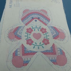 Cut and sew teddy bear fabric panel; Wamsutta OTC; Country shades of pink, blue and green teddy bear; Ted E. Bear