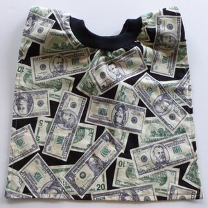 Money pullover bib for babies or toddlers; dollar bill pullover bib; bibs with no strings or snaps; baby gift; toddler gift