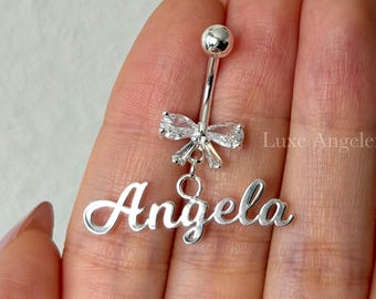 Piercing de ombligo con lazo coqueto, piercing colgante para ombligo estilo Y2K personalizado, joyería corporal de plata y oro, lindo piercing para ombligo con inicial, regalo para ella 2026