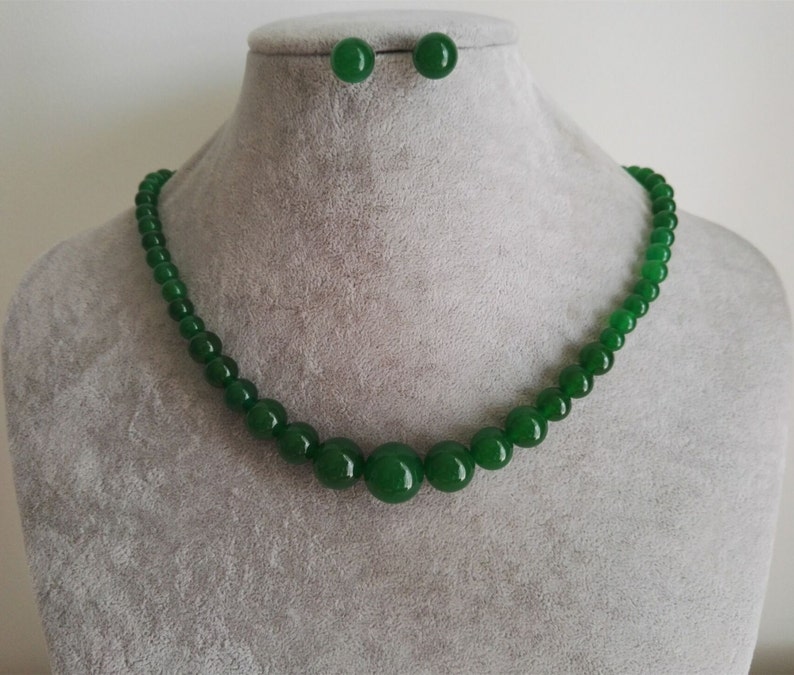 JADE SET 6-14 Mm Green Jade Necklace & Earrings Set - Etsy