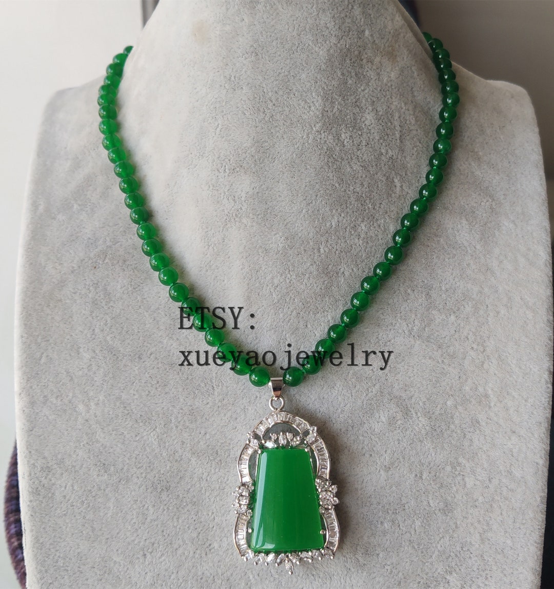 Jade Necklace, Jade Pendant, 6mm Green Jade Necklace Pendant