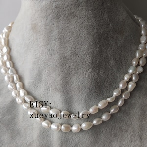 double rows 4-6 mm white / pink freshwater pearl necklace, baroque pearl necklace