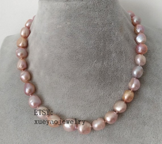 10-12mm Natural Freshwater Pearl 15 Row Leather Necklace 16/"-22/" Magnet Clasp