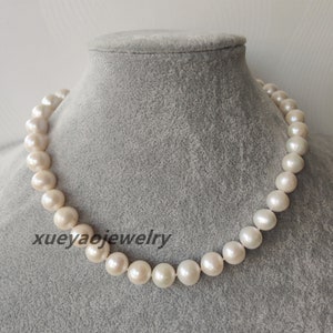 White Freshwater Pearl Necklace: 11-11.5mm Natural Pearl, Magnetic Clasp