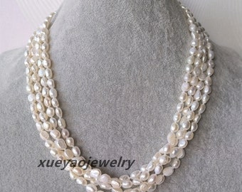 Multi-strands necklace, 4 strings 5-6 mm white baroque pearl necklace, fashion jewelry