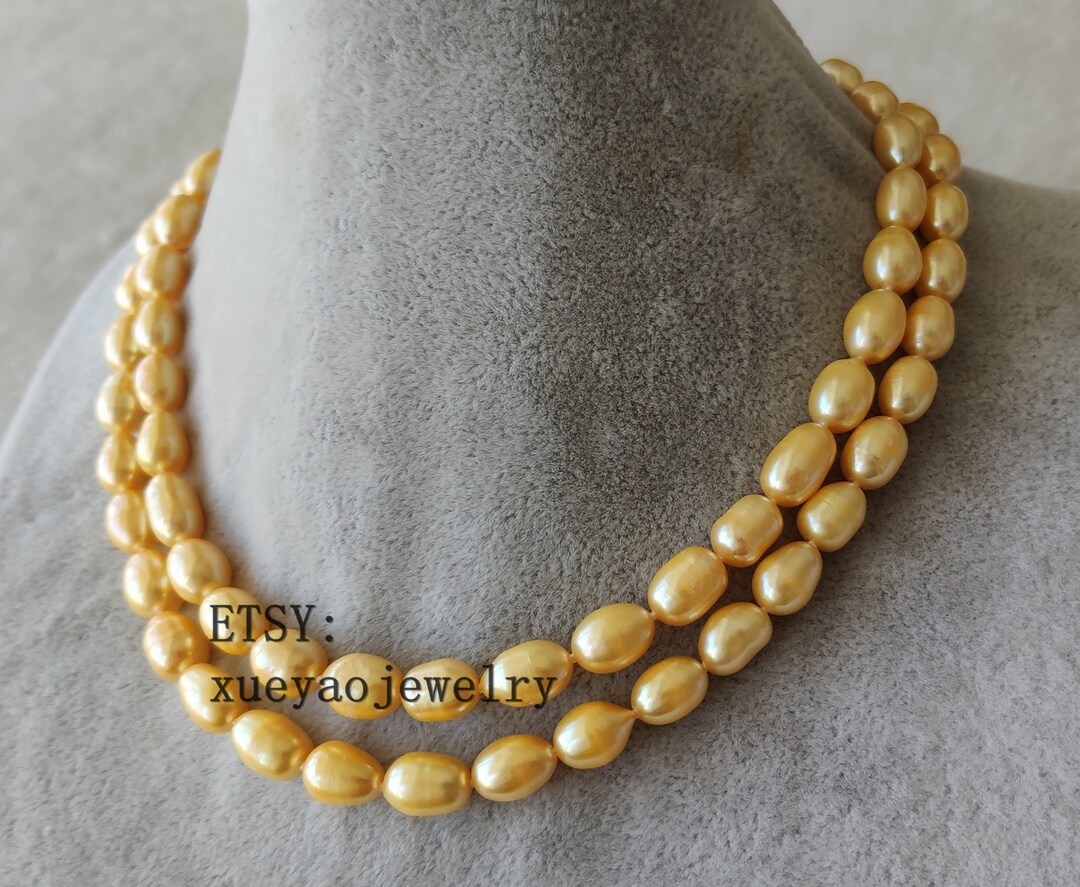 Collier De Perles D'eau Douce Jaunes - Longueur 17 Pouces (43 Cm) - Neuf Sans Emballage