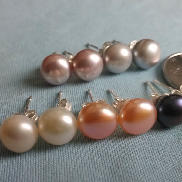 PEARL EARRING- 5p 7-8 mm white pink lavender black & gray freshwater pearl stud earrings