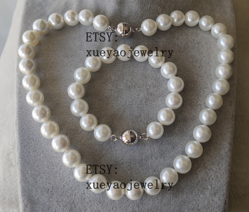 12 mm white shell pearl necklace /& bracelet set Jewelry Set
