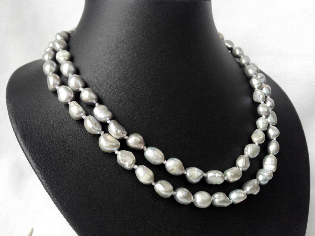 Pearl Necklace Double Rows 89mm Gray Baroque Pearl Necklace Etsy