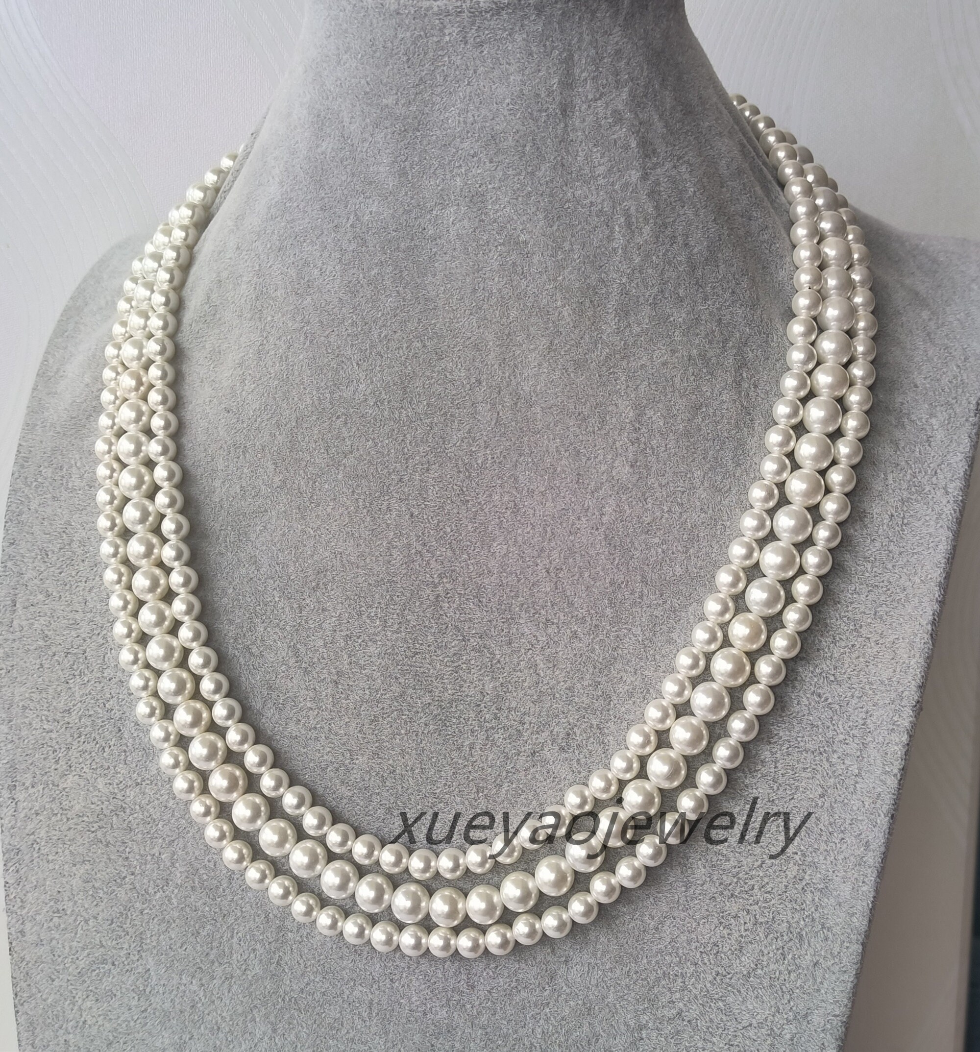 【韓国 trimarch】P.S(Pearl shell) / Damsel necklace / Silver Pearl torque necklace in metal with pearl and crystals in