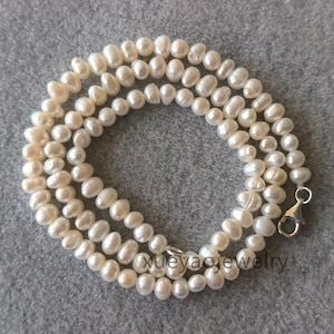 Real pearl necklace, 4-5 mm white freshwater pearl necklace, choker necklace, 925 silver clasp