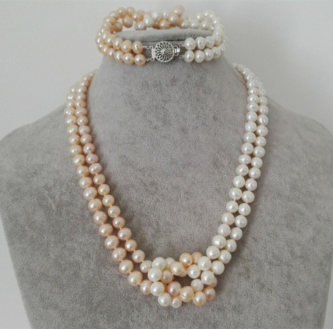 Genuine pearls cultured freshwater pearl double rows 78mm Etsy