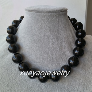 riesige 20 mm schwarze Achat Halskette, handgeknüpfte Halskette für Männer und Frauen