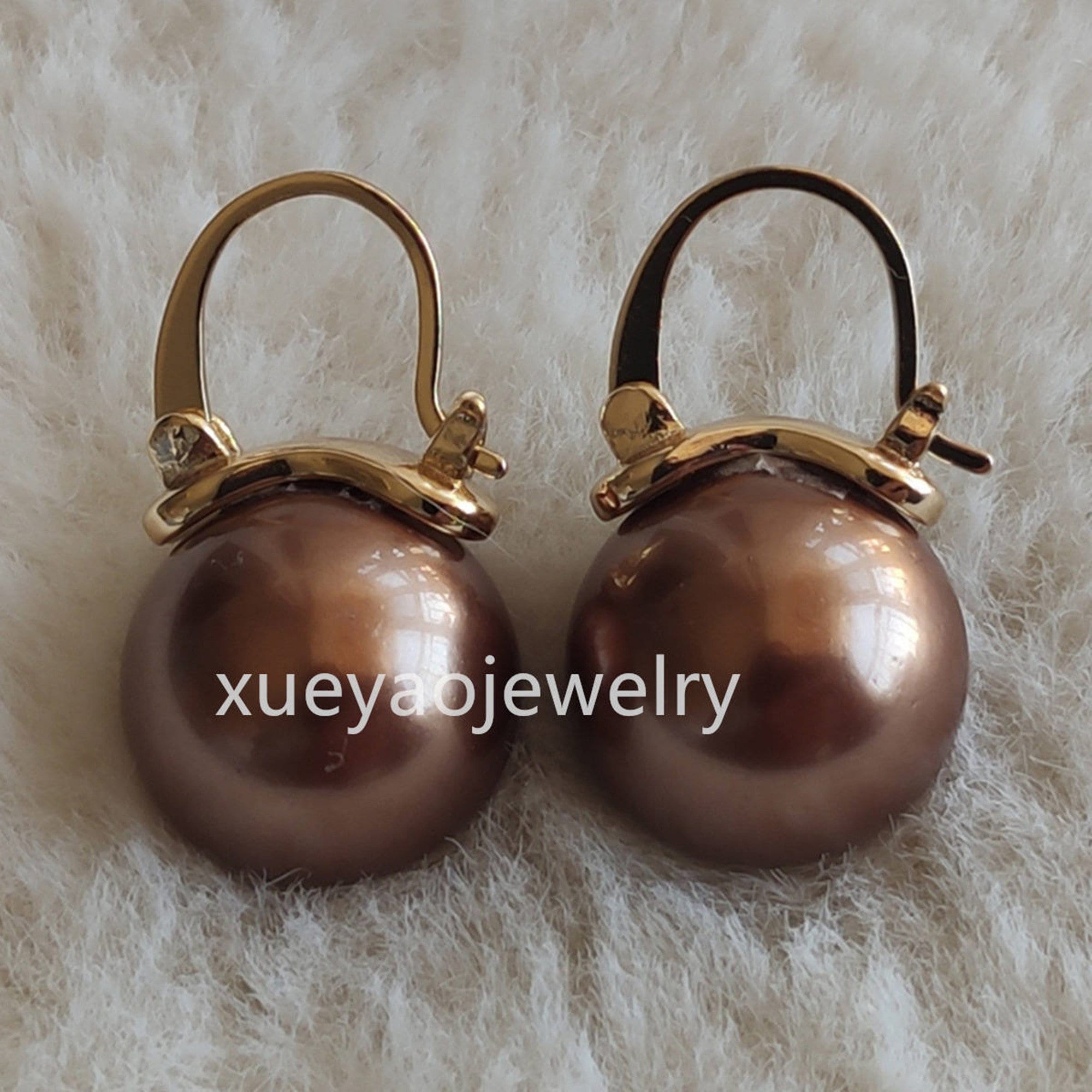14mm Shell Pearl Dangle Earrings: Red, Blue, Pink, White, Brown, Gold