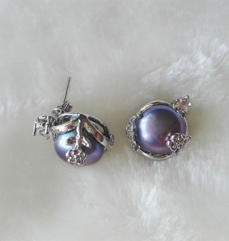 Freshwater Pearl Earrings Black Pearl Earrings 1112 Mm Etsy