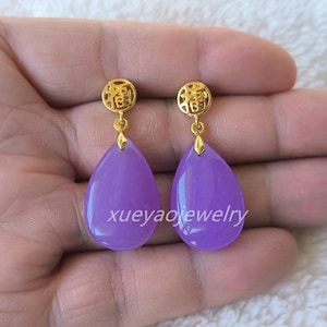 Jade Ohrringe: 15-25 mm grün violette Jadeohrringe