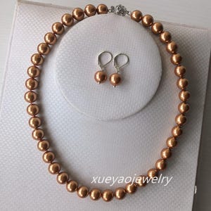 jewelry set- 10 mm brown shell pearl necklace and earrings set, Bridal Jewelry