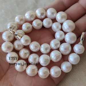 Freshwater Pearl Necklace, AA+ pearl necklace , genuine cultured big 11.2-12.2 mm white fresh water pearl necklace