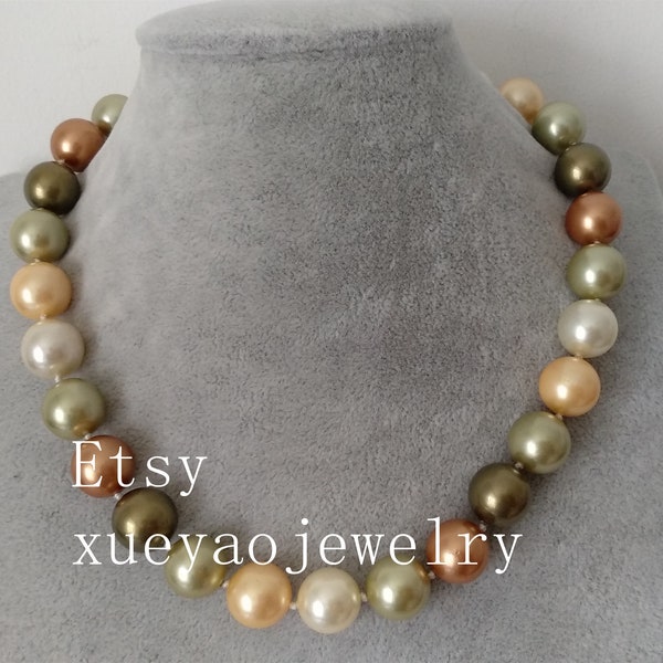 shell pearl necklace, 14 mm multi-color shell pearl necklace