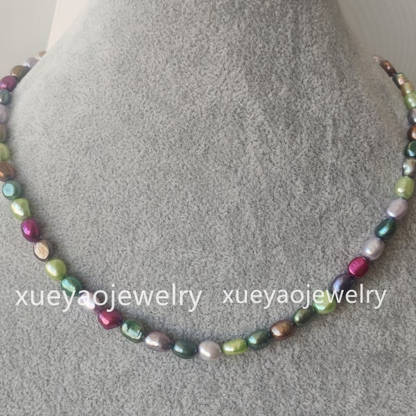 Pearl Necklace, Baroque Pearl Necklace, cultured 5-6mm multi-color freshwater pearl necklace