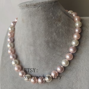 12mm Shell Pearl Necklace: White, Pink & Purple
