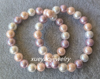 Muschelperlen Stretch Armband: Weiss, Rosa & Lavendel, 10 mm