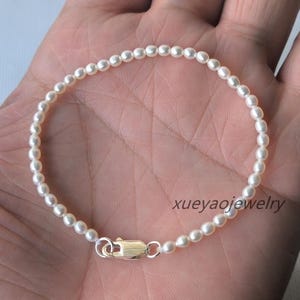 AAA White Freshwater Mini Pearl Bracelet, 925 Silver Clasp