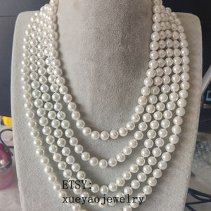 long necklace, 8mm white shell pearl long necklace, 100 inches necklace