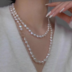 White Baroque Freshwater Pearl Necklace - Long Strand 35 inch