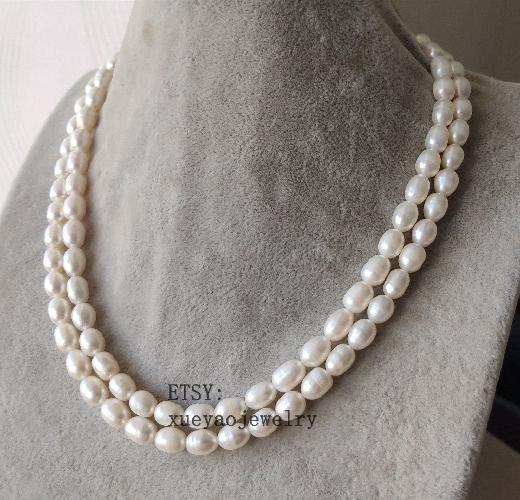 Pearl Necklace , Double Rows Pearl Necklace , Choker