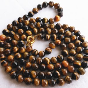 long necklace, 8mm tiger eye stone necklace 50-100 inches